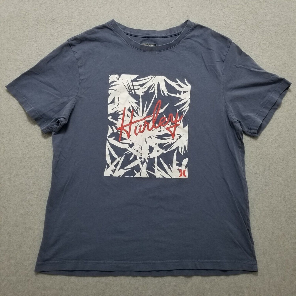 Hurley Shirt Mens XL Blue Short Sleeve Spellโ Out Logo Floral